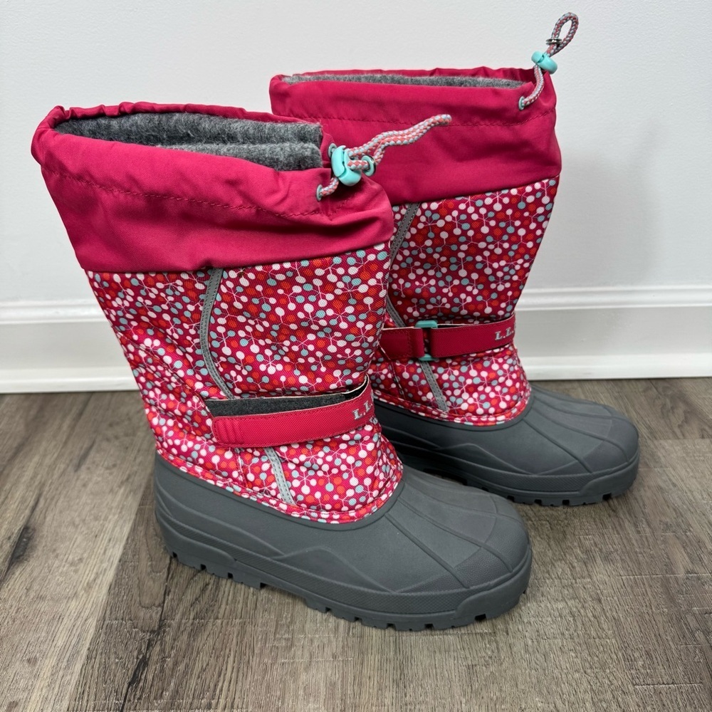 L.L.Bean Kids Northwoods Boots Size 7 Pink Gray Water Resistant Winter Snow